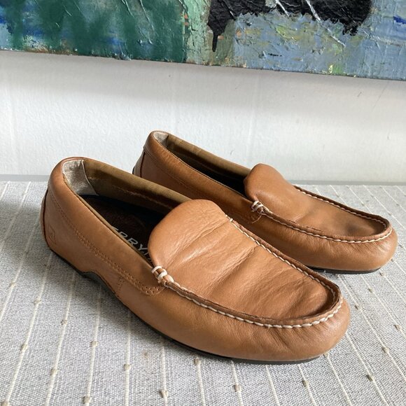 Sperry Top-Sider Shoes Mens Driving Loafers Sz Tan Soft Leather Slip-On Sz 8.5 - Picture 1 of 9
